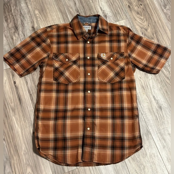 Carhartt Mens Plaid Pearl Snap Button Down Size Small‎ Short Sleeve - Picture 1 of 5